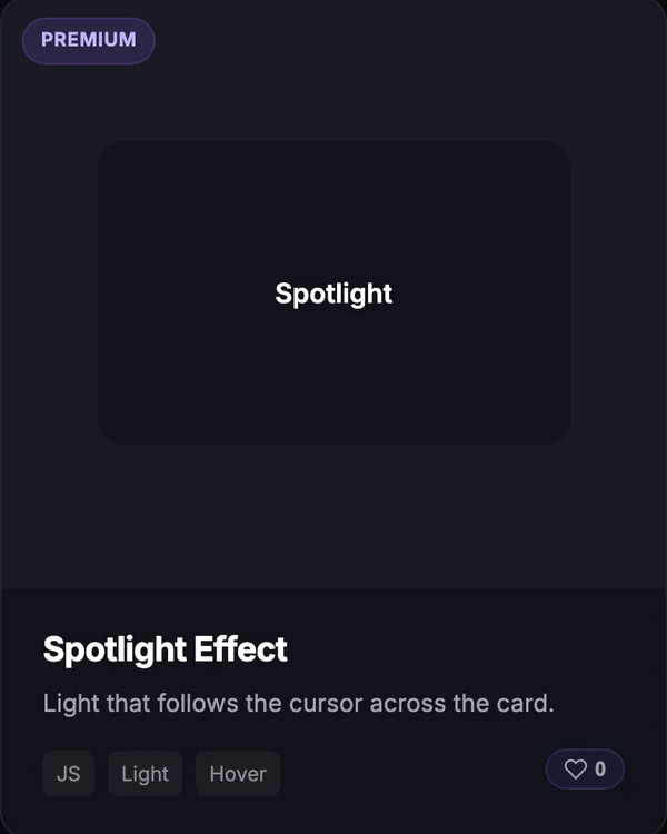 CSS Card Spotlight hover light effect