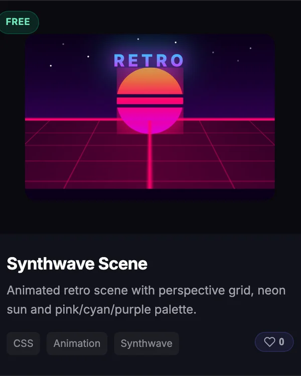 CSS Synthwave retro neon grid scene