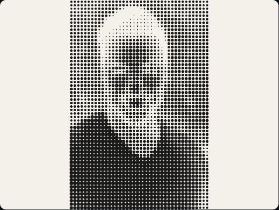 A portrait rendered as “Newspaper” halftone in the Dither & ASCII generator