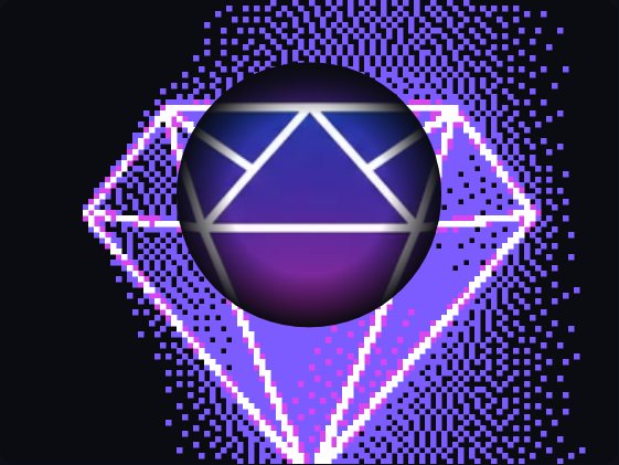 The logo as a neon Bayer pattern: the sharp image reveals itself under the pointer