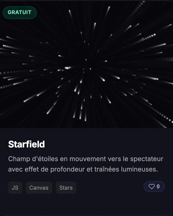 Effet JavaScript Particules Starfield — champ etoiles canvas