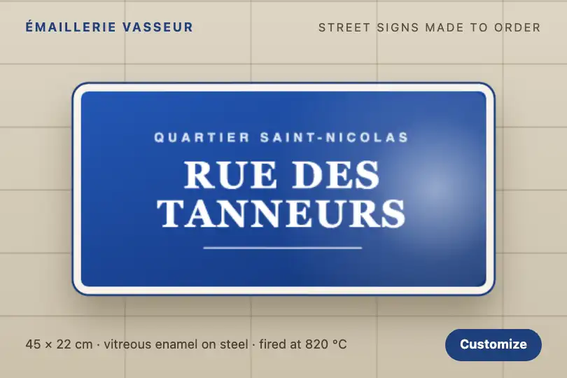 Enamel street sign under the light — shop of an enamel sign maker — Perspective Tilt example 1