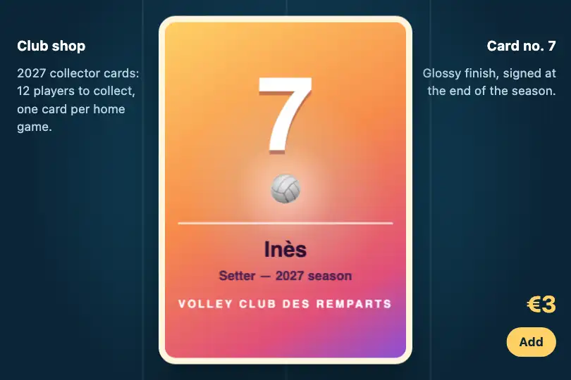 Collectible card of a volleyball player — shop of a volleyball club — Perspective Tilt example 2