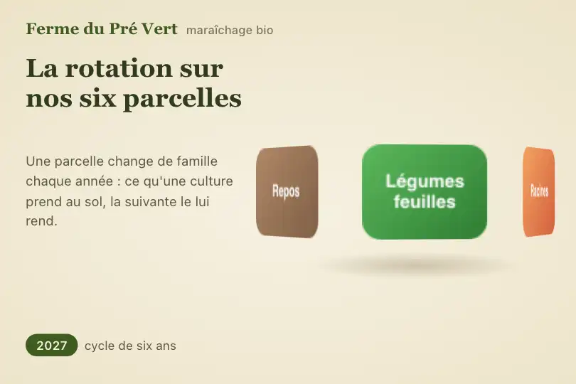 Rotation des cultures sur six parcelles — page pédagogique d'une ferme maraîchère bio — 3D Carousel exemple 2