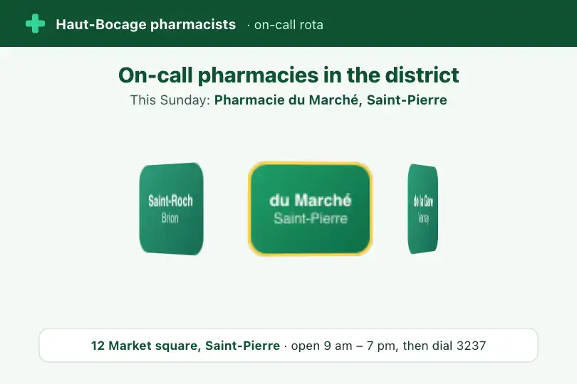 On-call pharmacies in the area — website of a rural district's pharmacists — 3D Carousel example 3