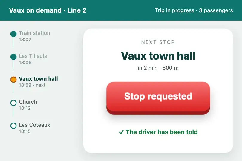 "Stop requested" button — rider app of an on-demand minibus — 3D Button Press example 2