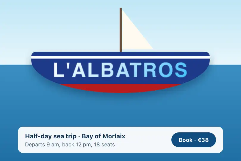 The boat's name rolling with the swell — booking page for a sea trip — Rotating Text example 2