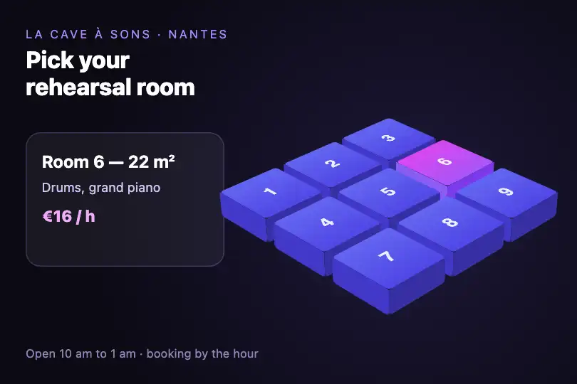 The nine rehearsal rooms of a music studio — picking a slot — Isometric Grid example 1
