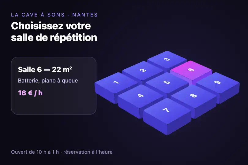 Les neuf salles de répétition d'un studio de musique — choix d'un créneau — Isometric Grid exemple 1