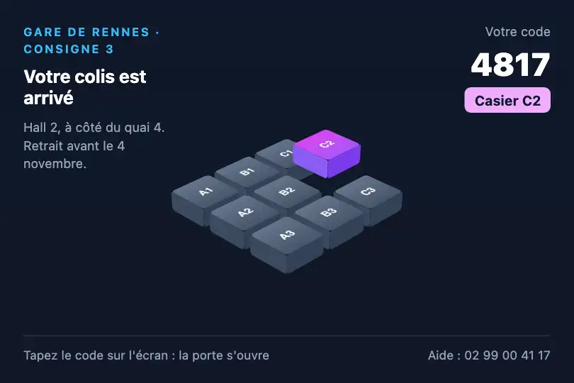 Les neuf casiers d'une consigne connectée — appli de retrait de colis en gare — Isometric Grid exemple 2