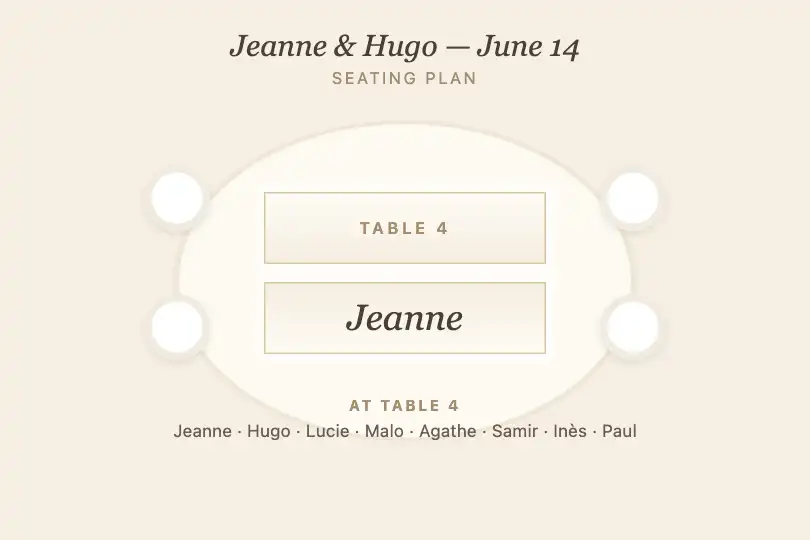 Folded place card at a wedding table — website of a wedding planner — Fold Effect Card example 2