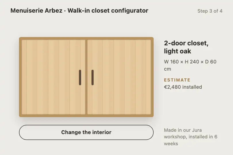 Closet door of a custom walk-in closet — configurator of a cabinetmaker — Door Open Effect example 2
