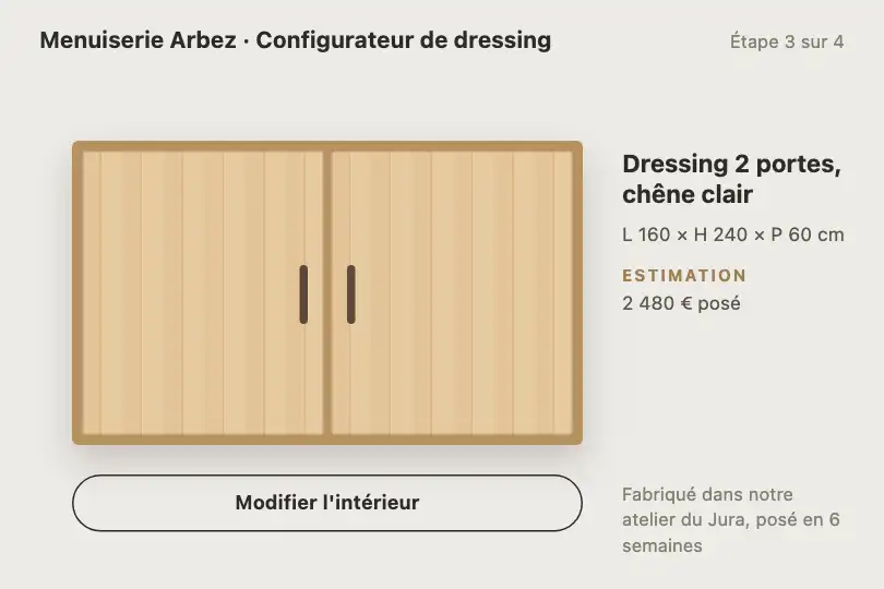 Porte de placard d'un dressing sur mesure — configurateur d'un menuisier — Door Open Effect exemple 2