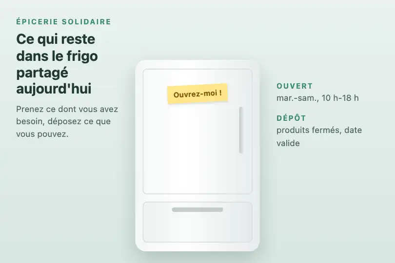 Le frigo de l'épicerie solidaire — ce qui reste aujourd'hui — Door Open Effect exemple 3