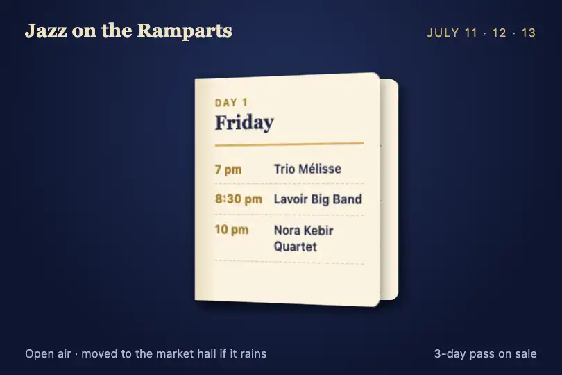 A jazz festival program leafed through day by day — Page Turn Effect example 3