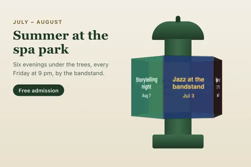 Advertising column for six summer festival evenings — a spa town's website — Prism Rotation example 3