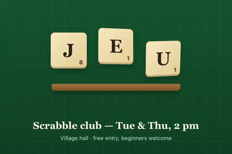 Scrabble letters in midair — home page of a Scrabble club — Floating Elements 3D example 3