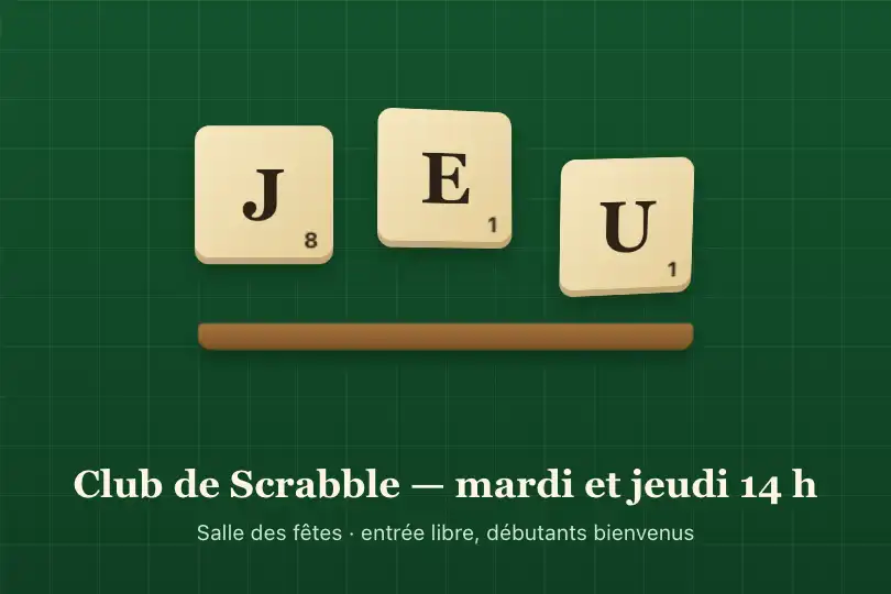 Lettres de Scrabble en suspension — page d'accueil d'un club de Scrabble — Floating Elements 3D exemple 3