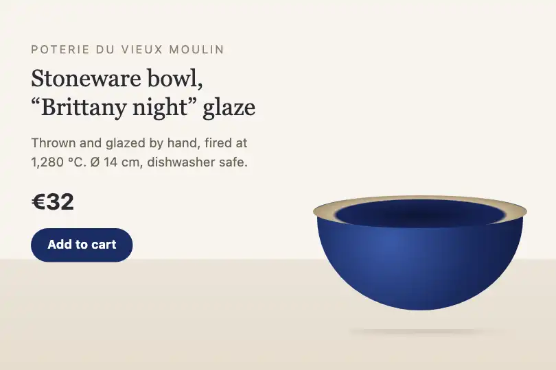The stoneware bowl lifting off the table — a potter's shop — Shadow Perspective example 3
