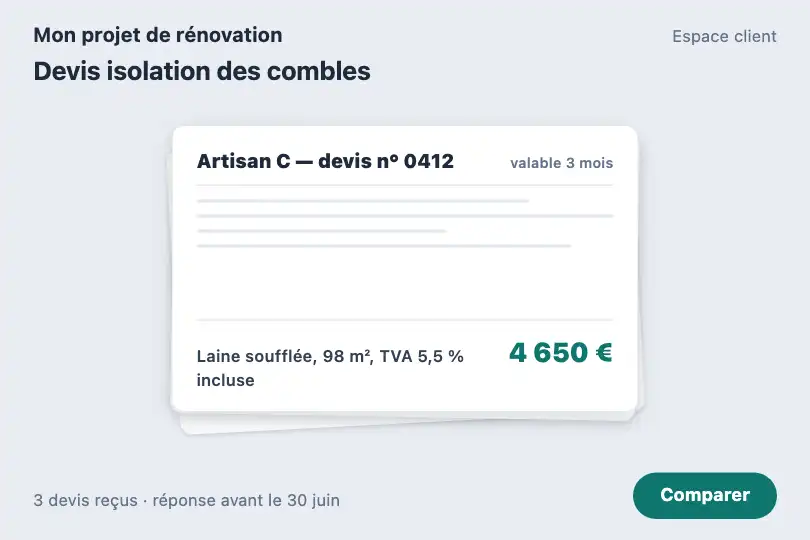 Trois devis à comparer — espace client d'un service de rénovation énergétique — Layered Paper exemple 1