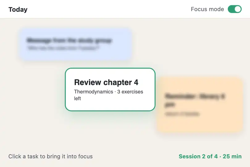 Focus mode: only the current task stays sharp — planning app for students — Depth of Field example 3