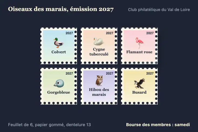 Planche de six timbres de la nouvelle émission — site d'un club philatélique — Parallax Tilt Gallery exemple 3