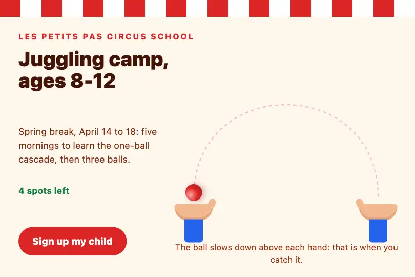 The ball passed from one hand to the other — circus school page — Bezier Curve example 2
