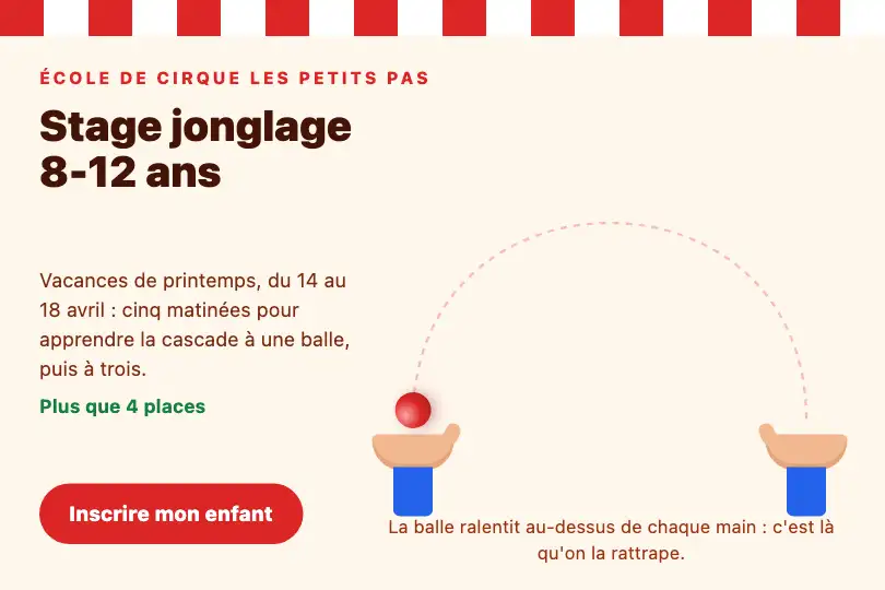 La balle qui passe d'une main à l'autre — page d'une école de cirque — Bezier Curve exemple 2