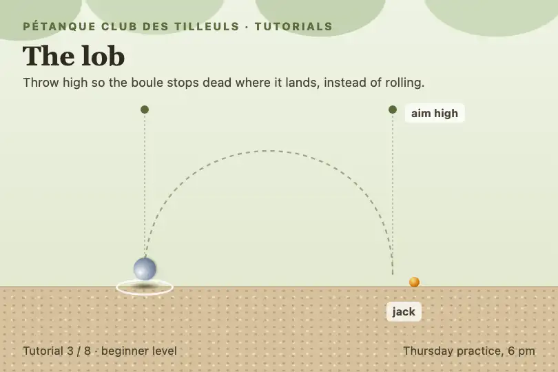 The lob — pétanque club tutorial — Bezier Curve example 3