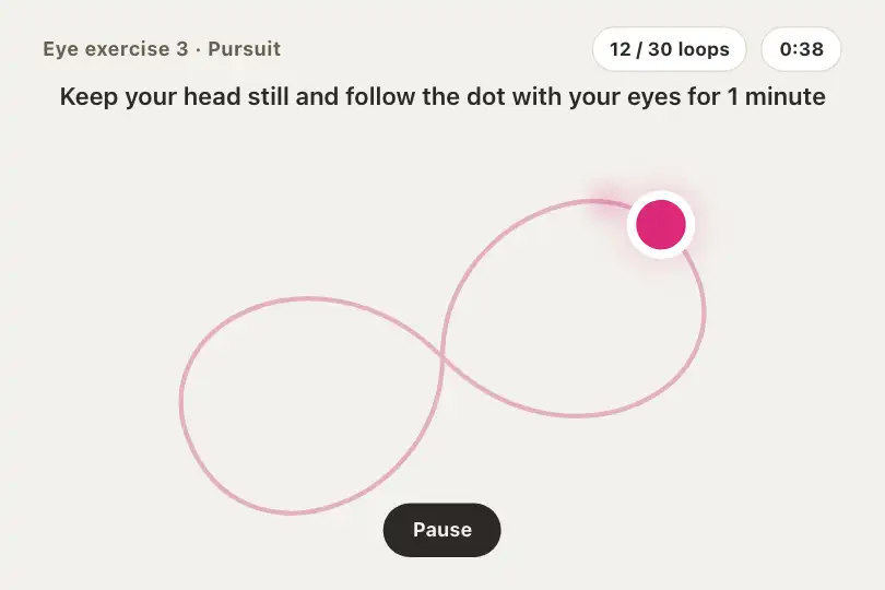 Following the dot with your eyes — exercise in an orthoptics app — Infinity Loop example 1