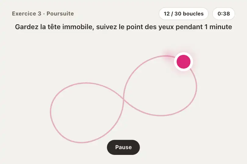 Suivre le point des yeux — exercice d'une appli d'orthoptie — Infinity Loop exemple 1