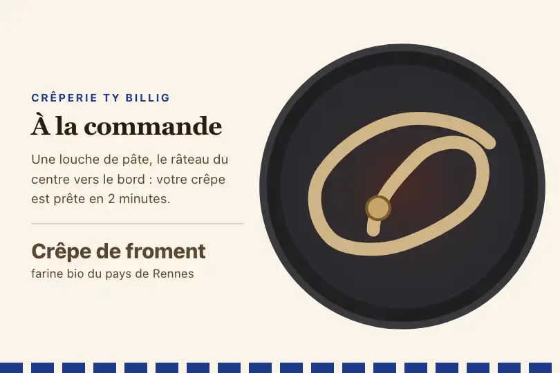 La pâte qui s'étale sur le billig — page d'une crêperie — Spiral Path exemple 3