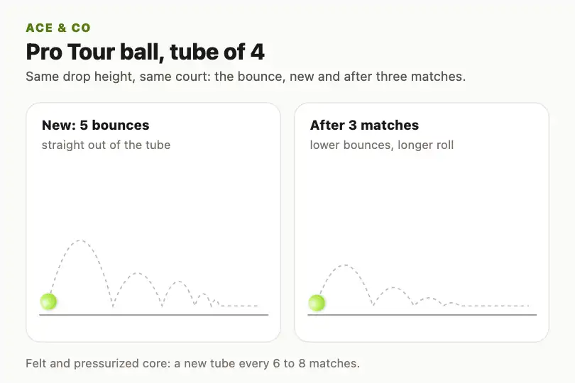 New ball versus worn ball — tennis ball maker's product page — Bounce Path example 2