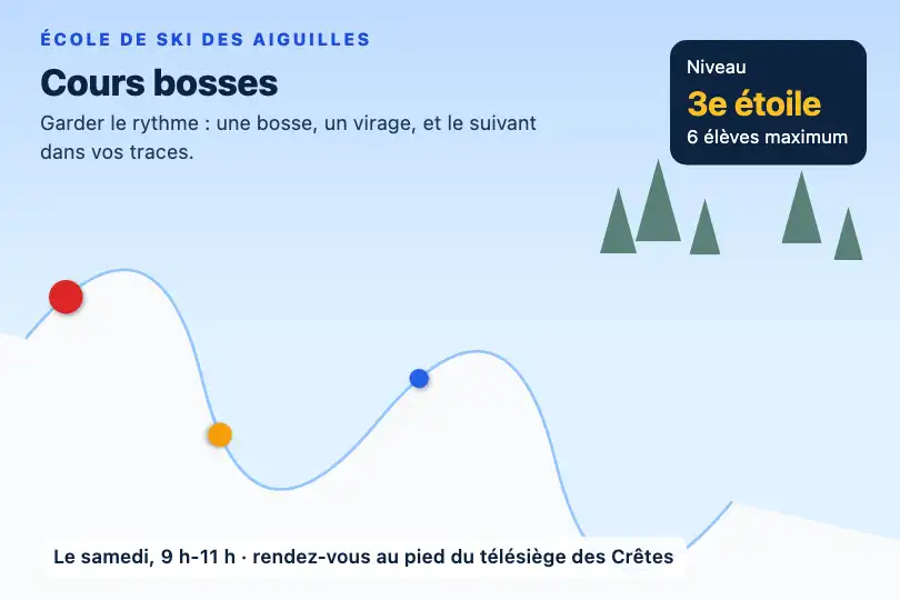 Trois skieurs sur la piste de bosses — page d'une école de ski — Wave Path exemple 3