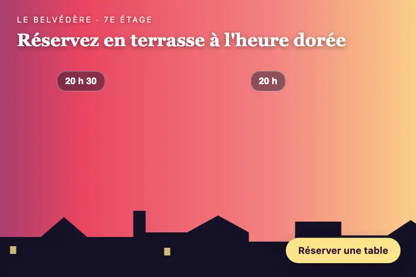 Le coucher de soleil depuis la terrasse — page d'un restaurant panoramique — 360 Viewer exemple 1