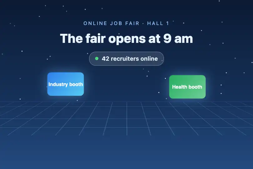Entrance hall of an online job fair — waiting page before opening — XR Environment example 1