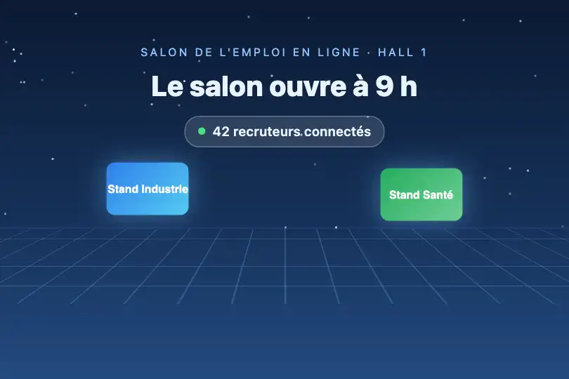 Hall d'accueil d'un salon de l'emploi en ligne — page d'attente avant l'ouverture — XR Environment exemple 1