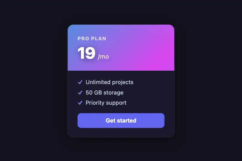 Pricing card header — Pricing section — Gradient Wave example 2
