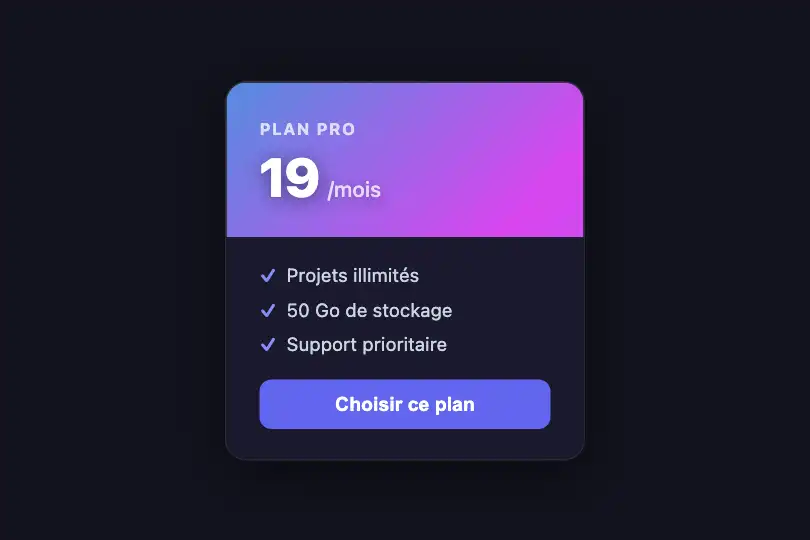 En-tête de carte tarifaire — Section Pricing — Gradient Wave exemple 2