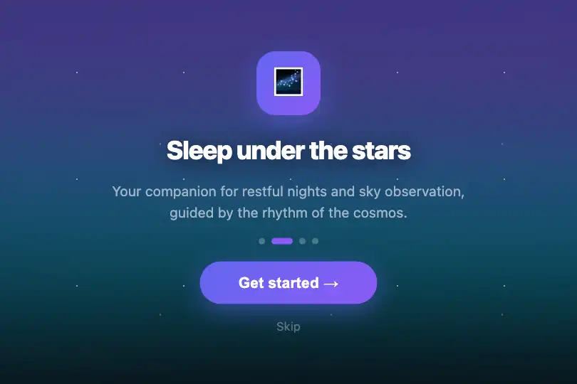 Welcome screen — Wellness & astronomy app — Aurora Borealis example 2