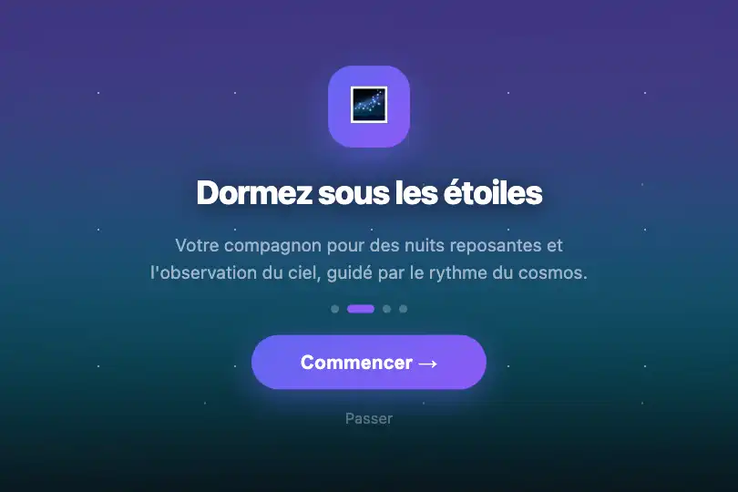 Écran de bienvenue — App bien-être et astronomie — Aurora Borealis exemple 2
