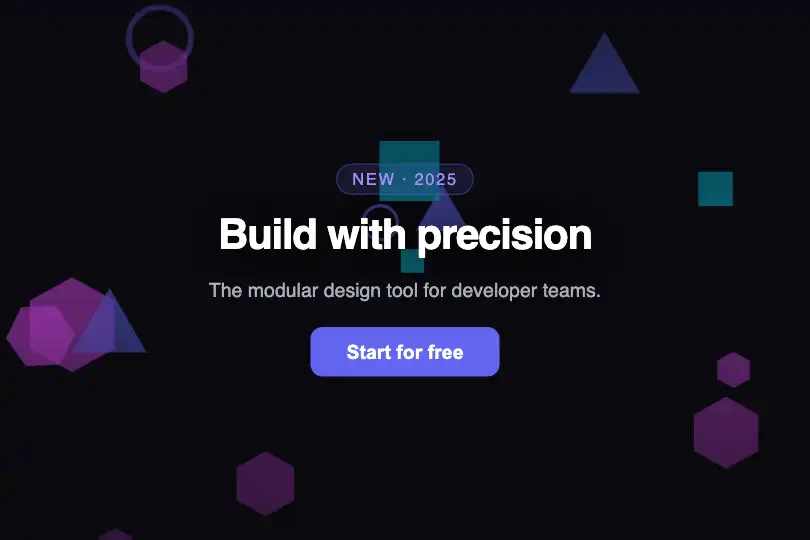 Full-screen hero — Design tool landing page — Geometric Shapes example 1
