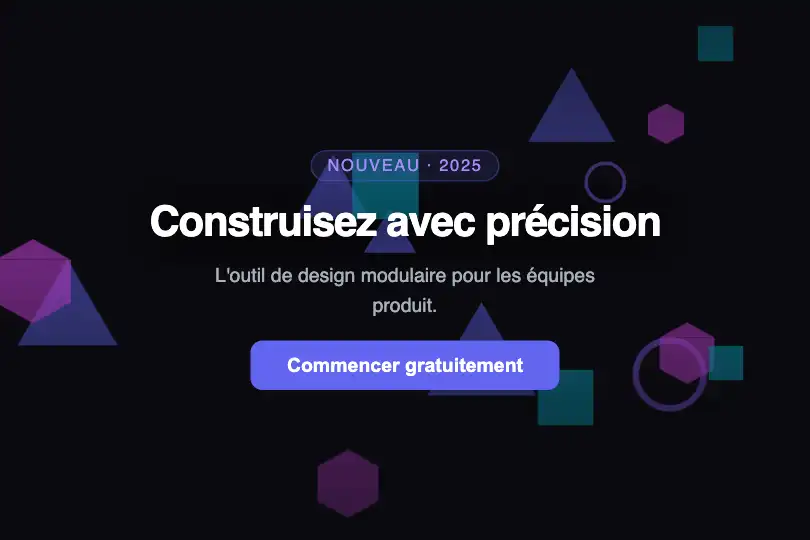 Hero plein écran — Landing page outil de design — Geometric Shapes exemple 1