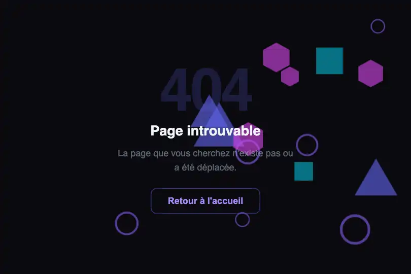 Page 404 ou état vide — Outil SaaS ou application — Geometric Shapes exemple 3