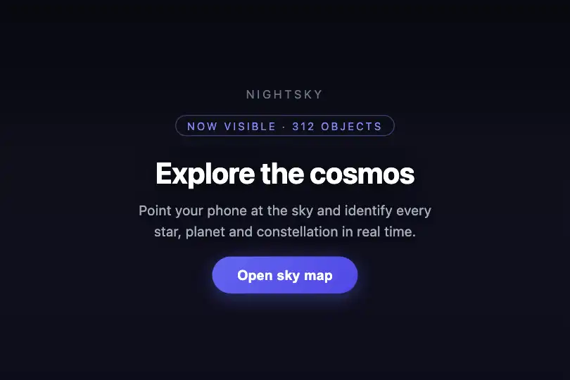 Full-screen landing — Astronomy app — Starry Night example 1