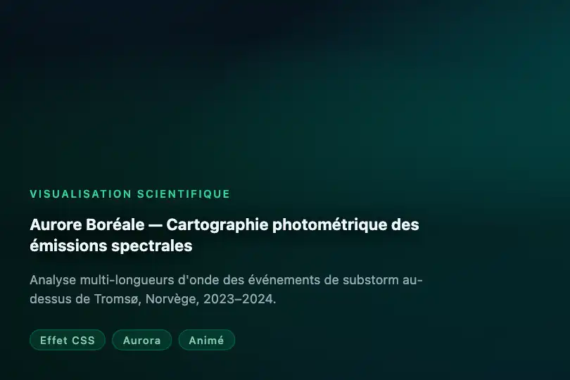 Section portfolio — Présentation de projet créatif ou scientifique — Aurora Effect exemple 3