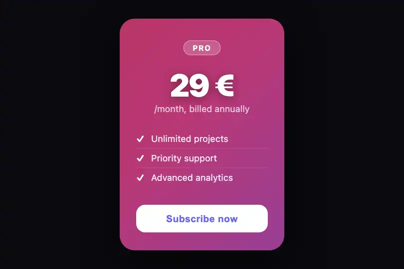 Pricing card — Background for the featured plan — Gradient Animation Loop example 2