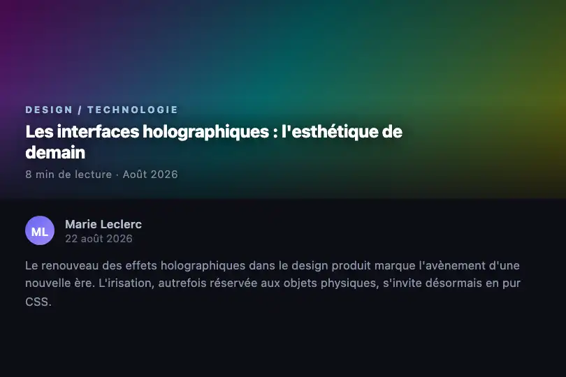 Bandeau de rubrique — Article tech ou design — Holographic Effect exemple 3