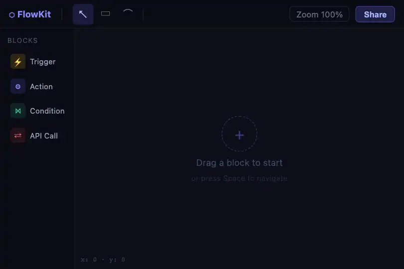 No-code canvas — Spatial grid in a flow editor — Dot Grid Pattern example 2