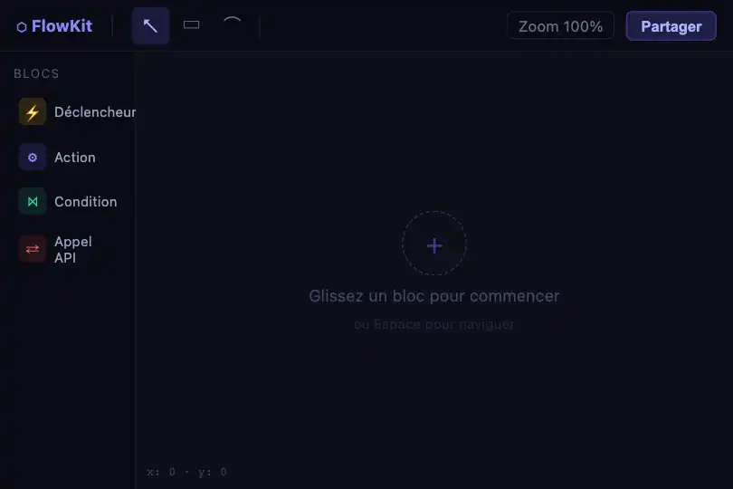 Canvas no-code — Grille spatiale d'un éditeur de flow — Dot Grid Pattern exemple 2